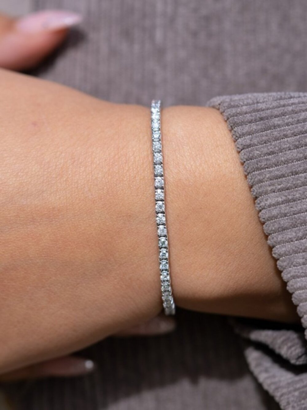 Silver Lab-Created Round Diamond Tennis Bracelet (3 CTW F-G VS)